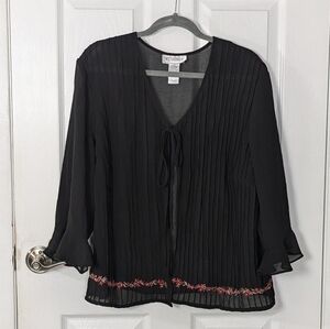 Vintage Studio I Embroidered Sheer Tie-Front Ruffled Sleeve Cardigan‎ Size 20W